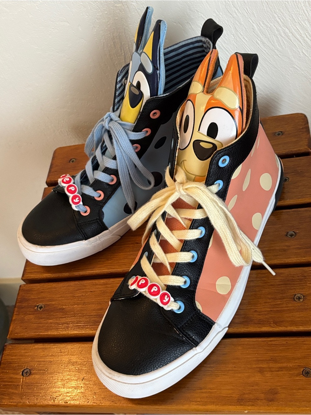 Hot Topic Men’s Blue & Orange Polka Dot Bluey & Bingo Cartoon High Top Sneakers
